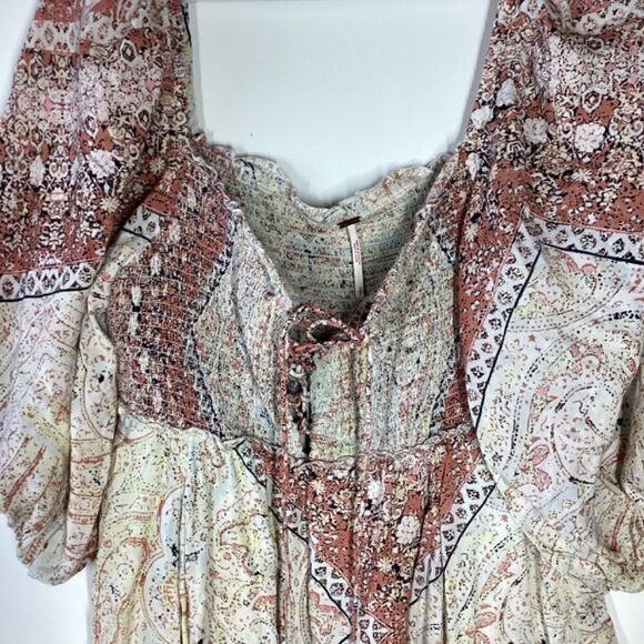 Free People Lovesick Lace Up Boho Smocked Mini Dress - Picture 12 of 15